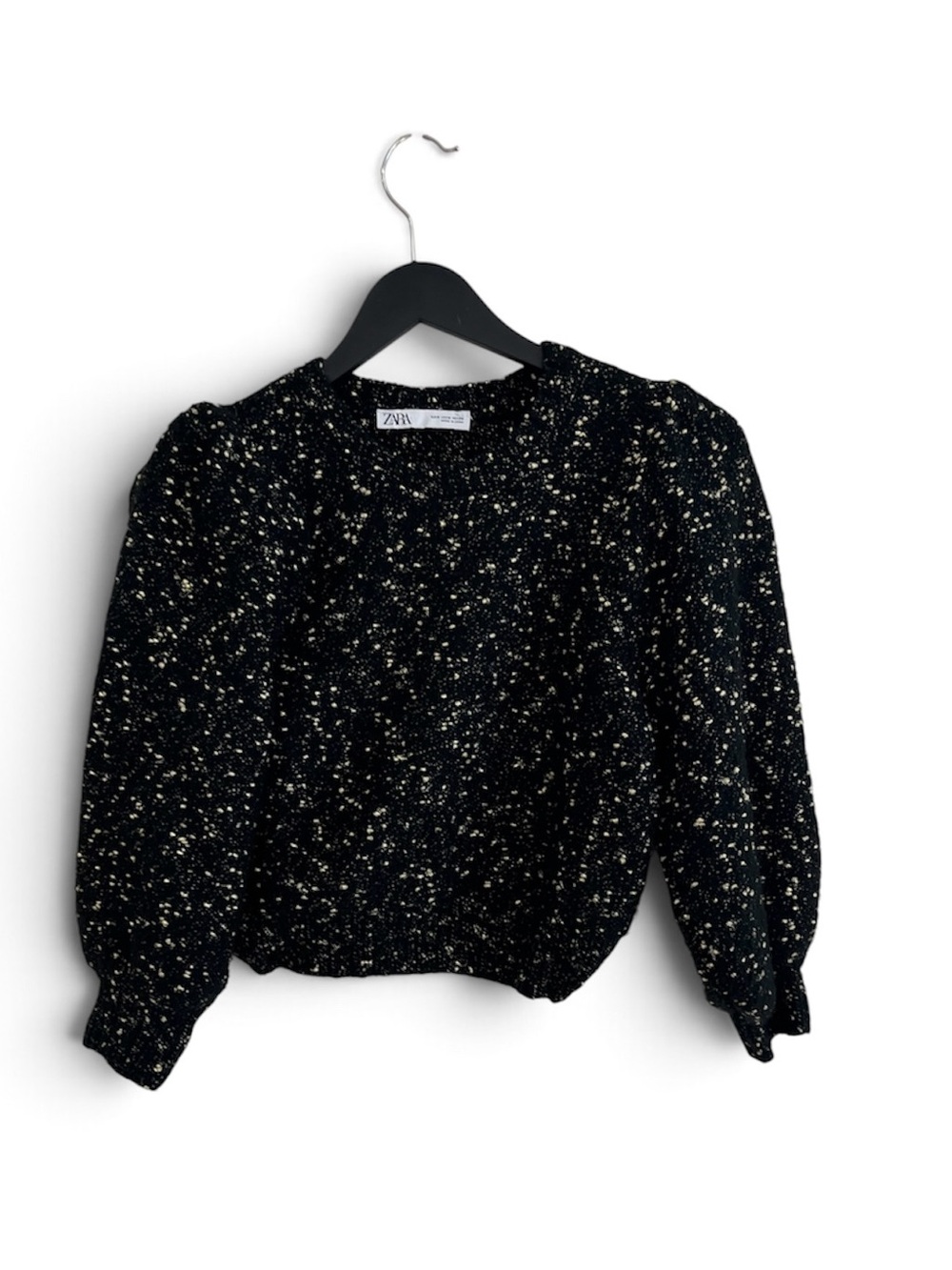 ZARA Black Speckled Puff-Sleeve Sweater